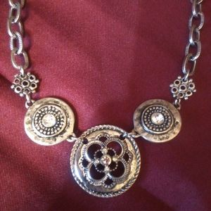 Silver Double-Sided Medallion Concho Statement Necklace